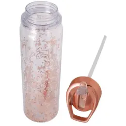 Glitter 1 Litre Water Bottle Transparent Rose Gold Open